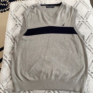 Nautica men light gray navy stripe vest sweater